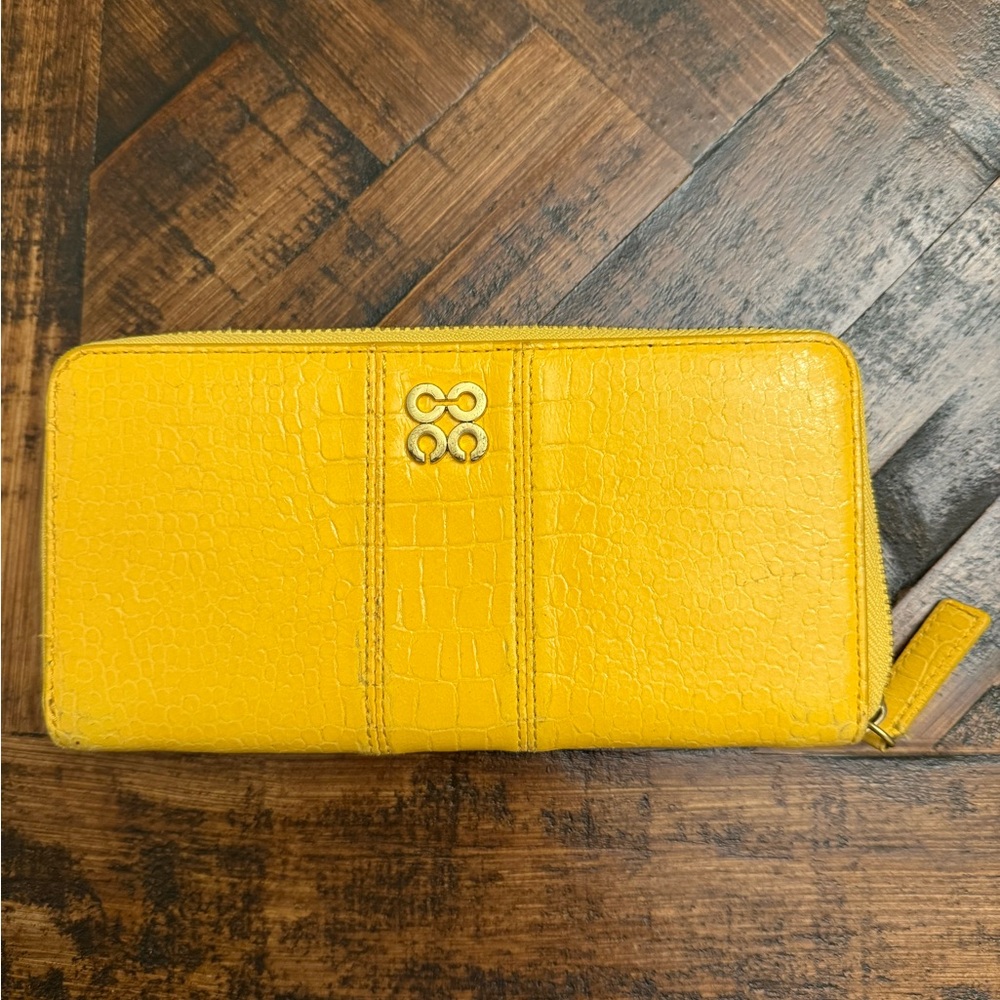 Coach Bright Yellow Croc-Embossed Wallet